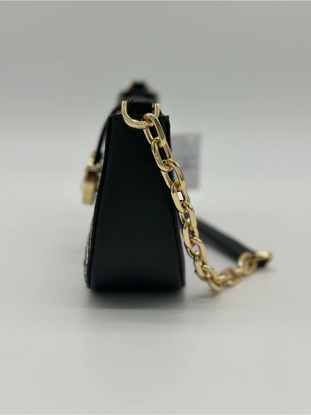 Michael Kors Black & White Animal-Print Chain Crossbody